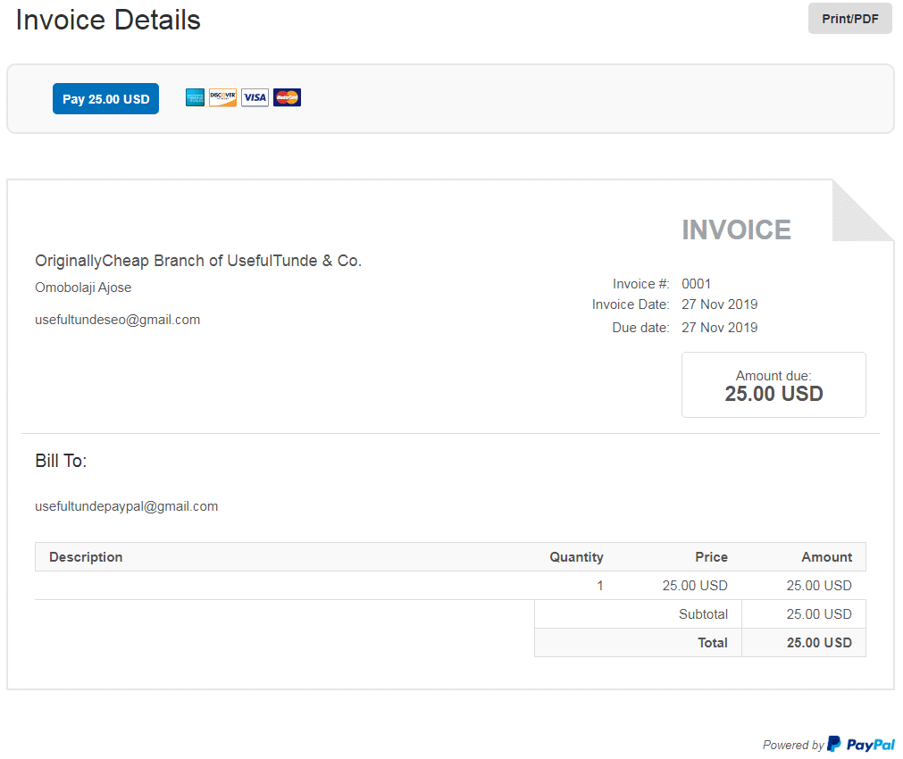 amazon gift card to paypal invoice recived