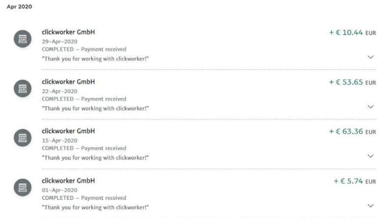 clickworker payment proof