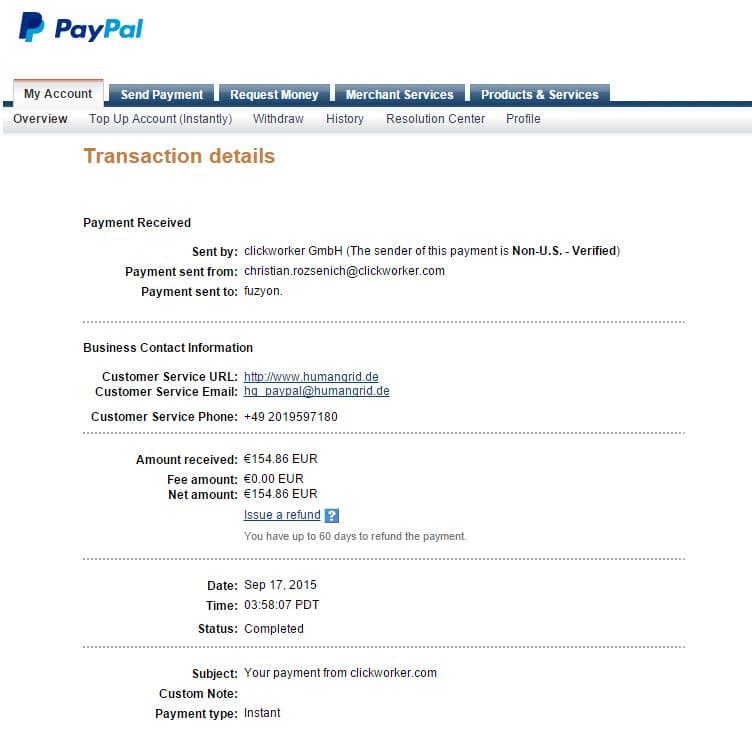 clickworker paypal payment proof